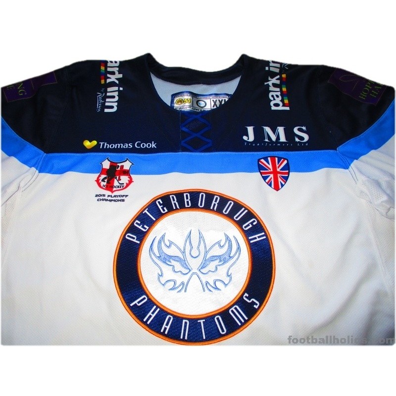 2015-16 Peterborough Phantoms 'Playoff Champions' Match Worn Levers 16 Home  Jersey